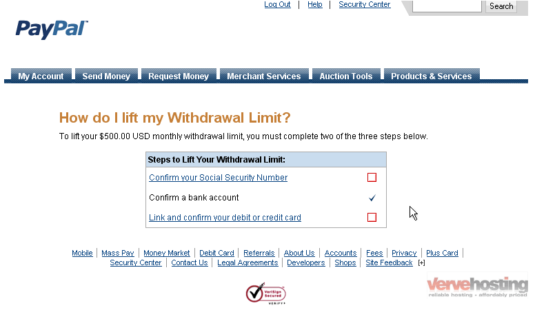 Paypal remove withdrawal limit